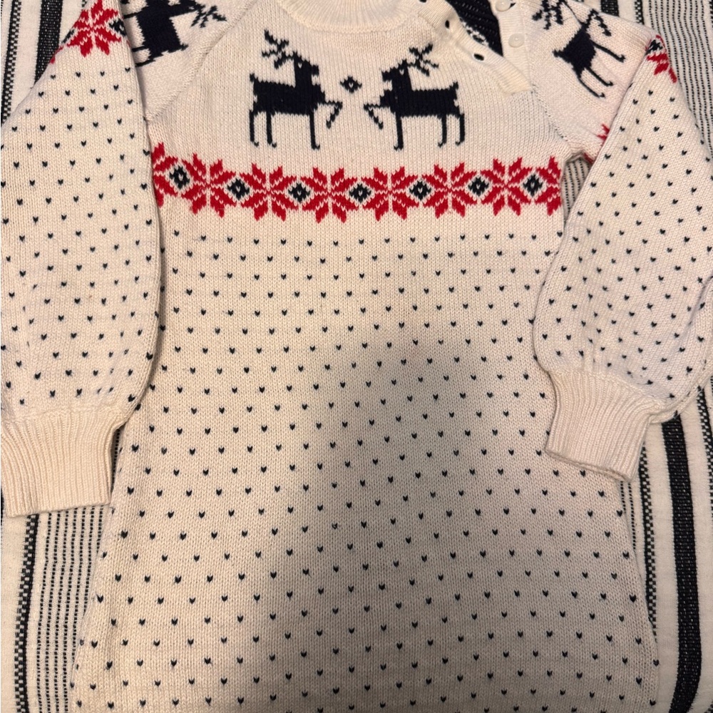 Janie and Jack Cream and Navy Fair Isle Knit Sweater
